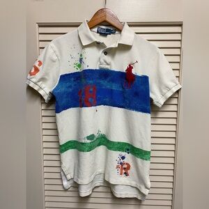 Polo Ralph Lauren Men’s Medium Custom Fit Polo Shirt White Multicolor Big Pony